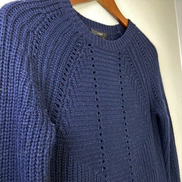 J.Crew Wool Blend Crewneck Sweater Sz XXS Navy Pointelle‎ Cable knit Style E6733 - Picture 5 of 11